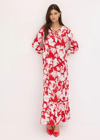 Rochie maxi din viscoză fluidă • roșu-tomată/alb floral • magazin bonprix