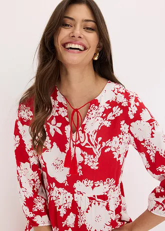 Rochie maxi din viscoză fluidă • roșu-tomată/alb floral • magazin bonprix