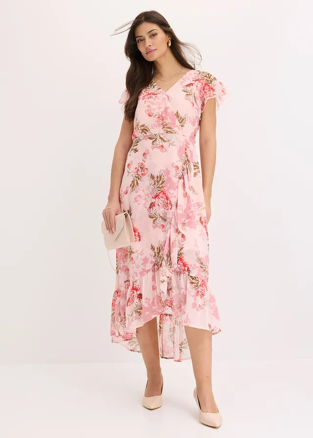 Robe en mousseline à volants rose floral