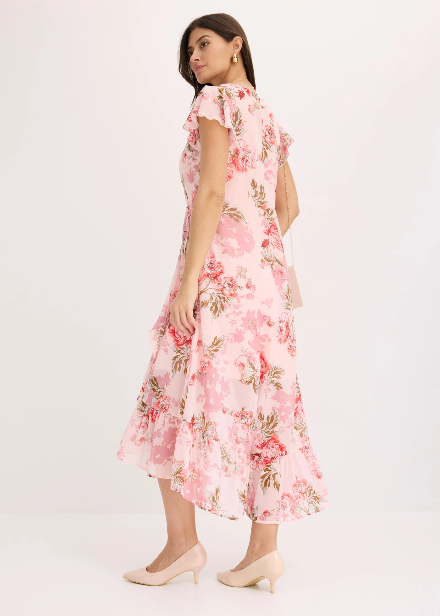 Robe en mousseline à volants • rose floral • Boutique bonprix
