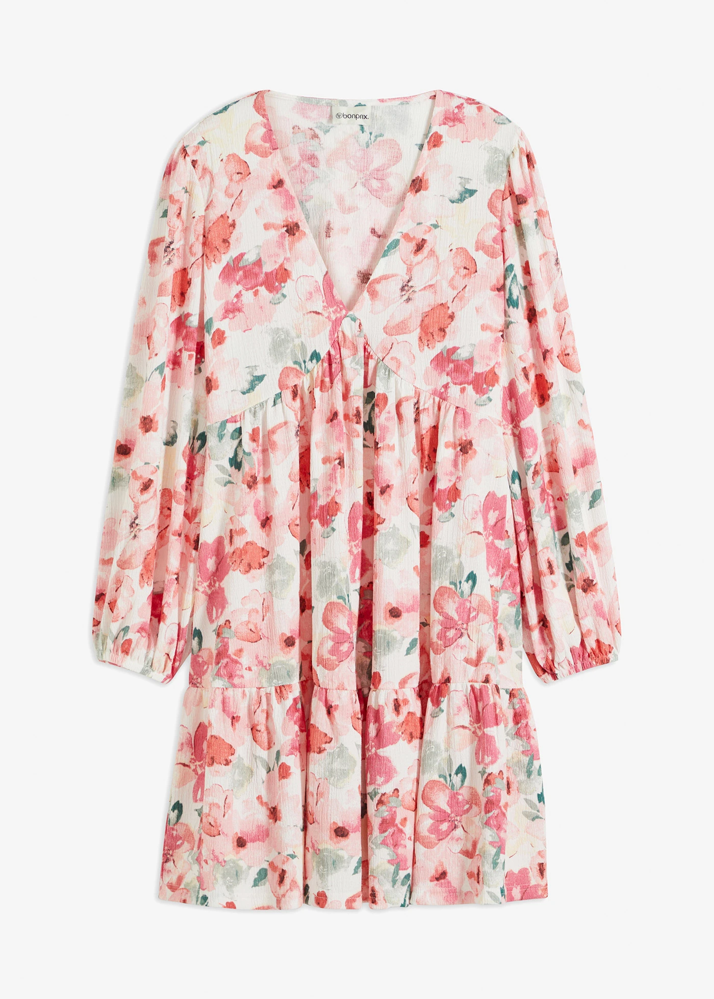 Rochie-tunică, cu fusta evazată • crem/roz pal înflorat • magazin bonprix