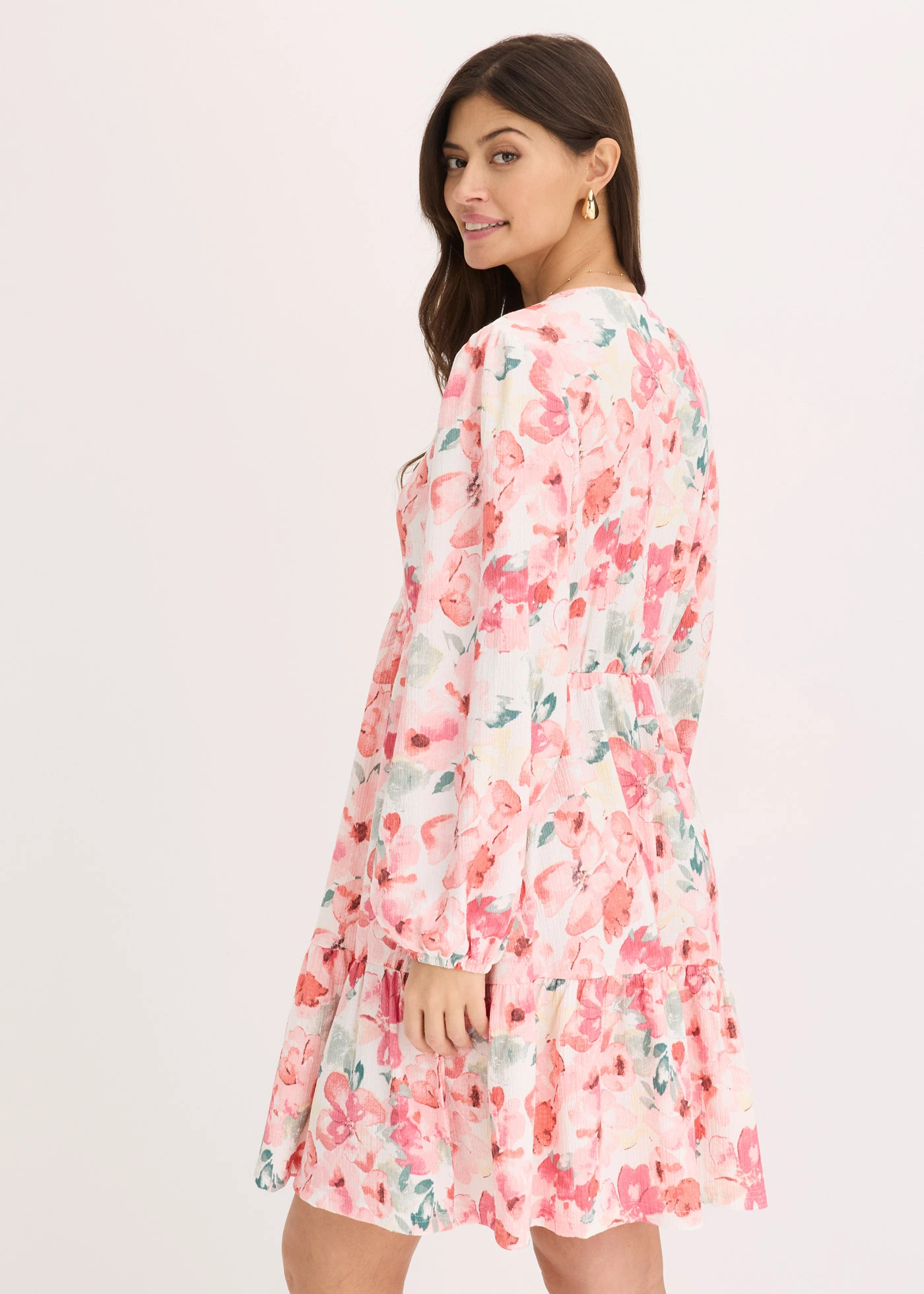 Gedessineerde tuniekjurk met een wijde rok • crème-roze gebloemd • bonprix online shop