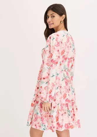 Gedessineerde tuniekjurk met een wijde rok • crème-roze gebloemd • bonprix online shop