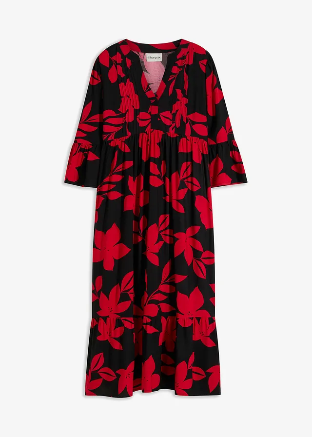 Robe longue en viscose • noir/magenta à fleurs • Boutique bonprix