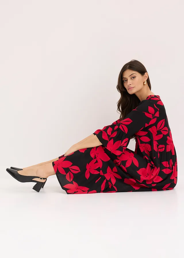 Maxi jurk van soepele viscose • zwart/magentapink gebloemd • product-page.page-title-suffix