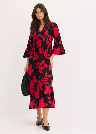 Robe longue en viscose • noir/magenta à fleurs • Boutique bonprix