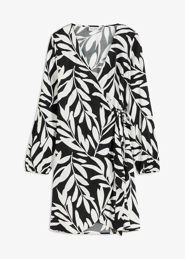 Wikkeljurk met print van vloeiende viscose • zwart/wolwit gebloemd • bonprix online shop