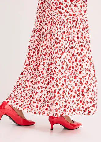 Robe longue en viscose extensible • écru-fraise floral • Boutique bonprix