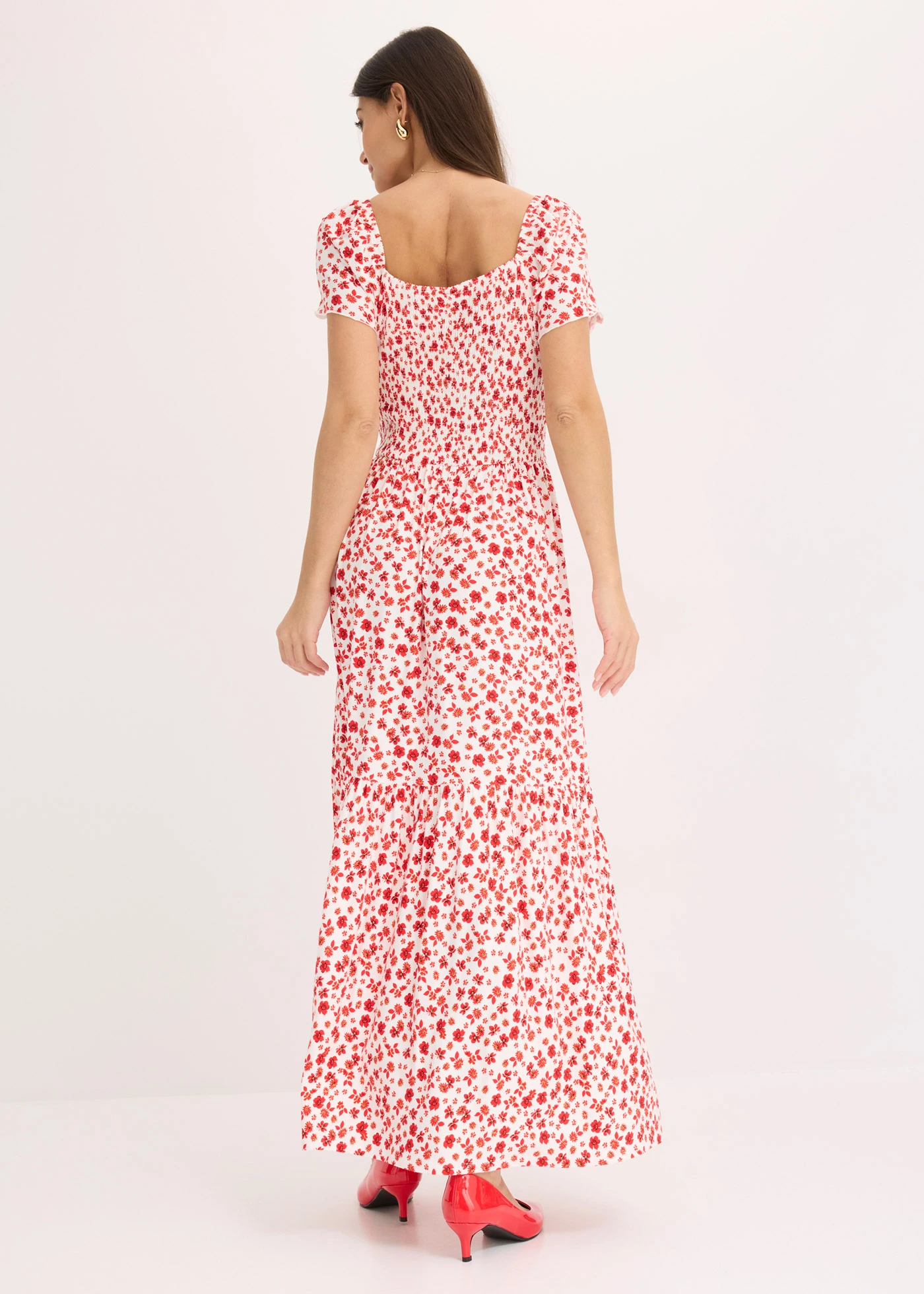 Rochie maxi din material cu viscoză • ecru/roșu-căpșună floral • magazin bonprix