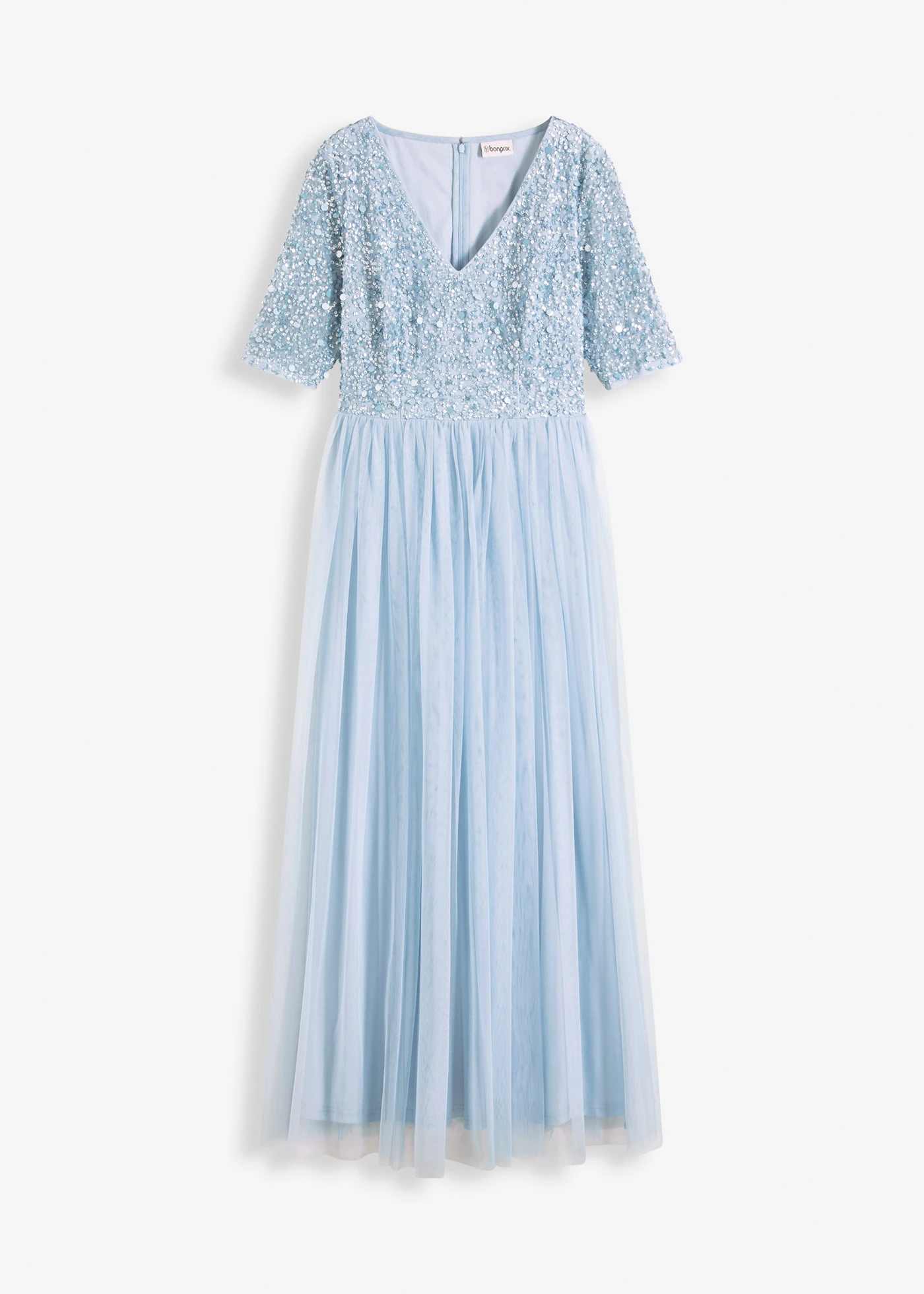 Robe de soirée en tulle avec haut brodé de sequins • bleu poudré • Boutique bonprix