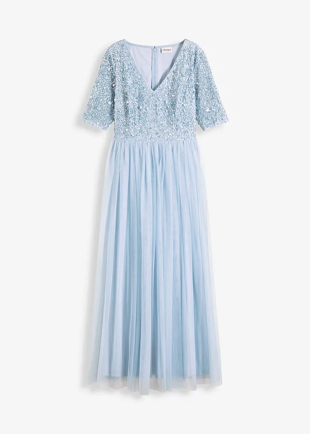 Robe de soirée en tulle avec haut brodé de sequins