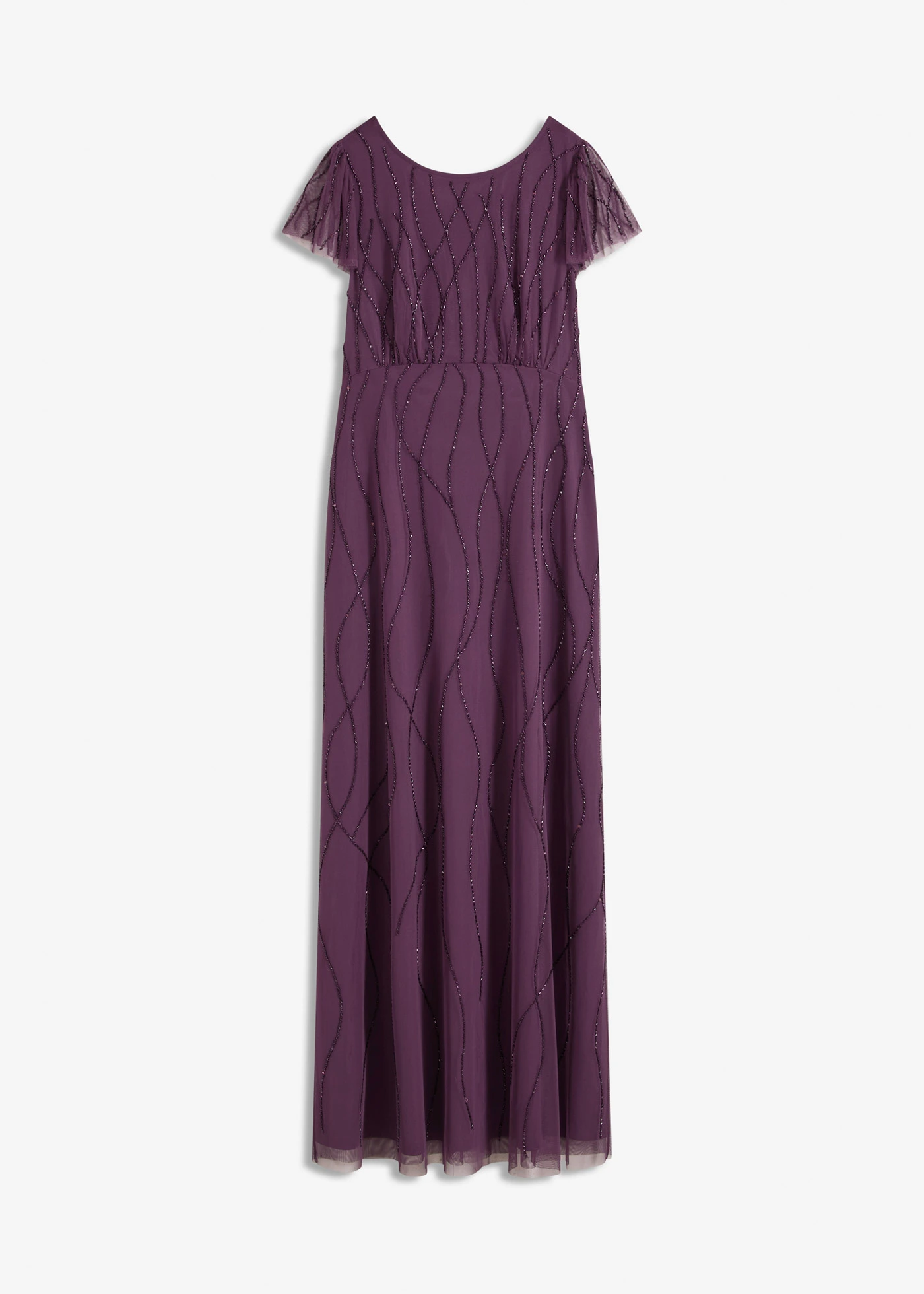 Robe longue en tulle délicat avec perles brodées • violet foncé • Boutique bonprix