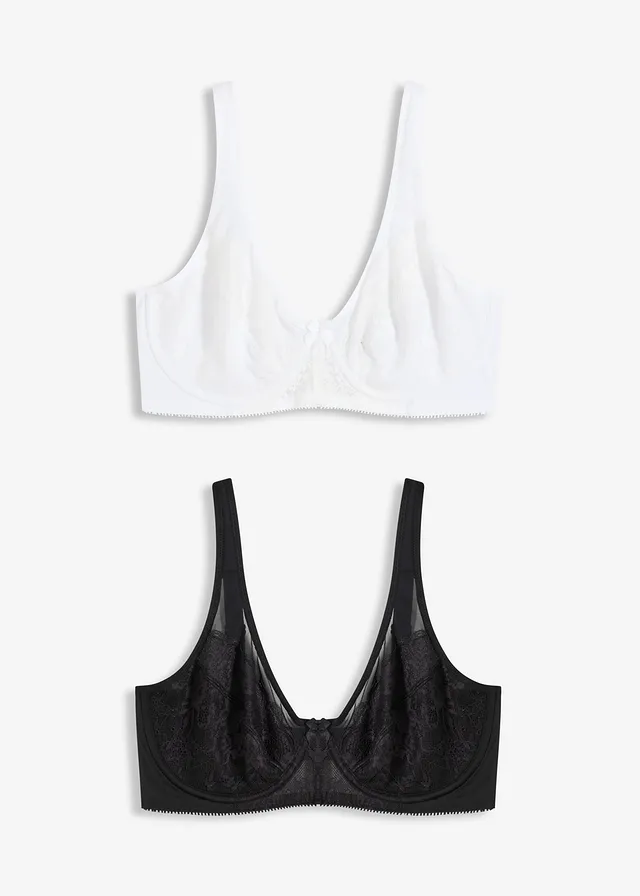 Minimizer bh met gewatteerde bandjes (set van 2), Kleur: wit+zwart