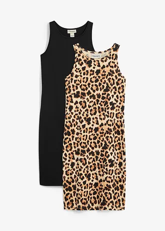Lot de 2 robes en jersey 100% coton • noir+beige imprimé • Boutique bonprix