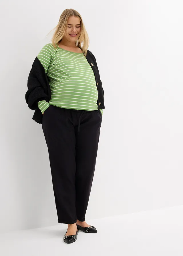 Zwangerschapsbroek met linnen, straight leg, Kleur: zwart