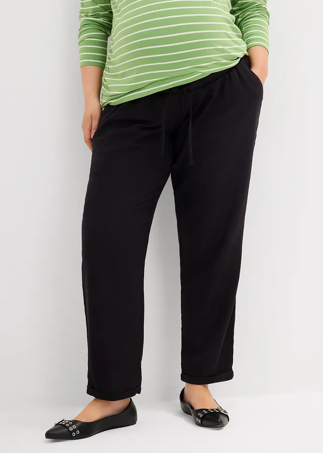 Zwangerschapsbroek met linnen, straight leg, Kleur: zwart