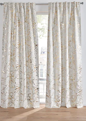 Draperie de întunecare cu print lucios și suprafață catifelată, disponibilă și la lungime extra (set/1 buc.) • crem/auriu • magazin bonprix