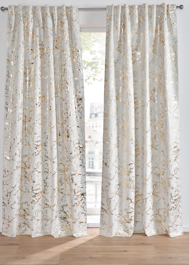 Rideau occultant toucher velours à imprimé brillant (1 pce), aussi en XXL • crème/doré • Boutique bonprix