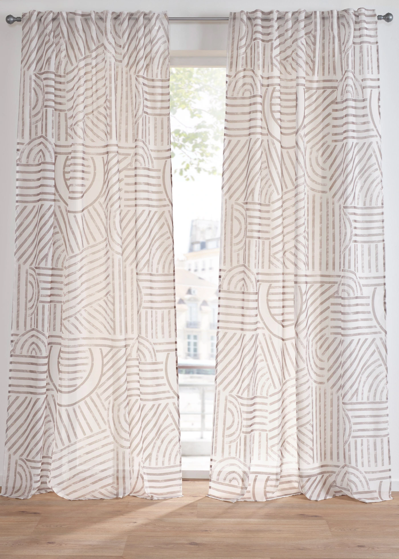 Transparant gordijn met grafisch motief (1 stuk) • taupe • bonprix online shop