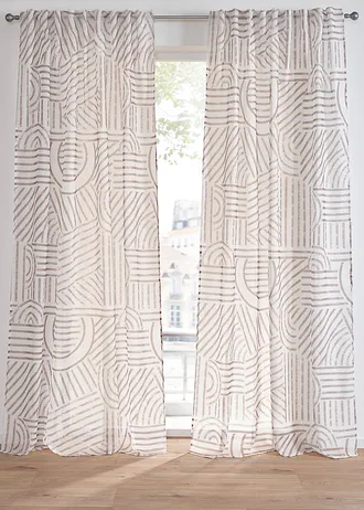 Transparant gordijn met grafisch motief (1 stuk), Kleur: taupe