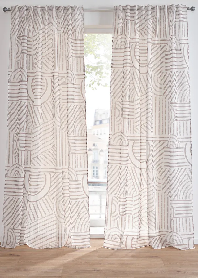 Transparant gordijn met grafisch motief (1 stuk) • taupe • bonprix online shop