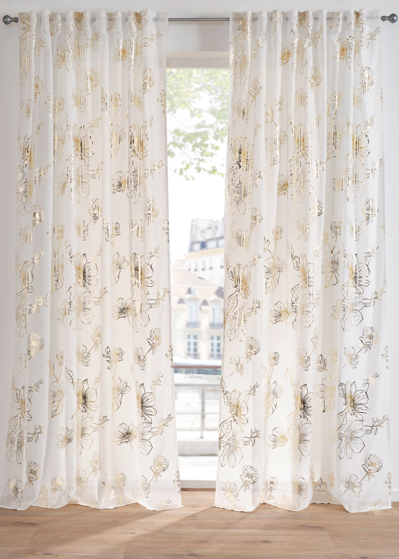 Firana z połyskującym nadrukiem (1 szt.) • biało-złoty • bonprix obchod