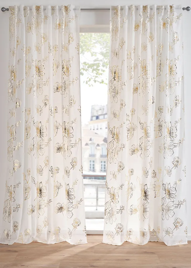 Firana z połyskującym nadrukiem (1 szt.) • biało-złoty • bonprix obchod