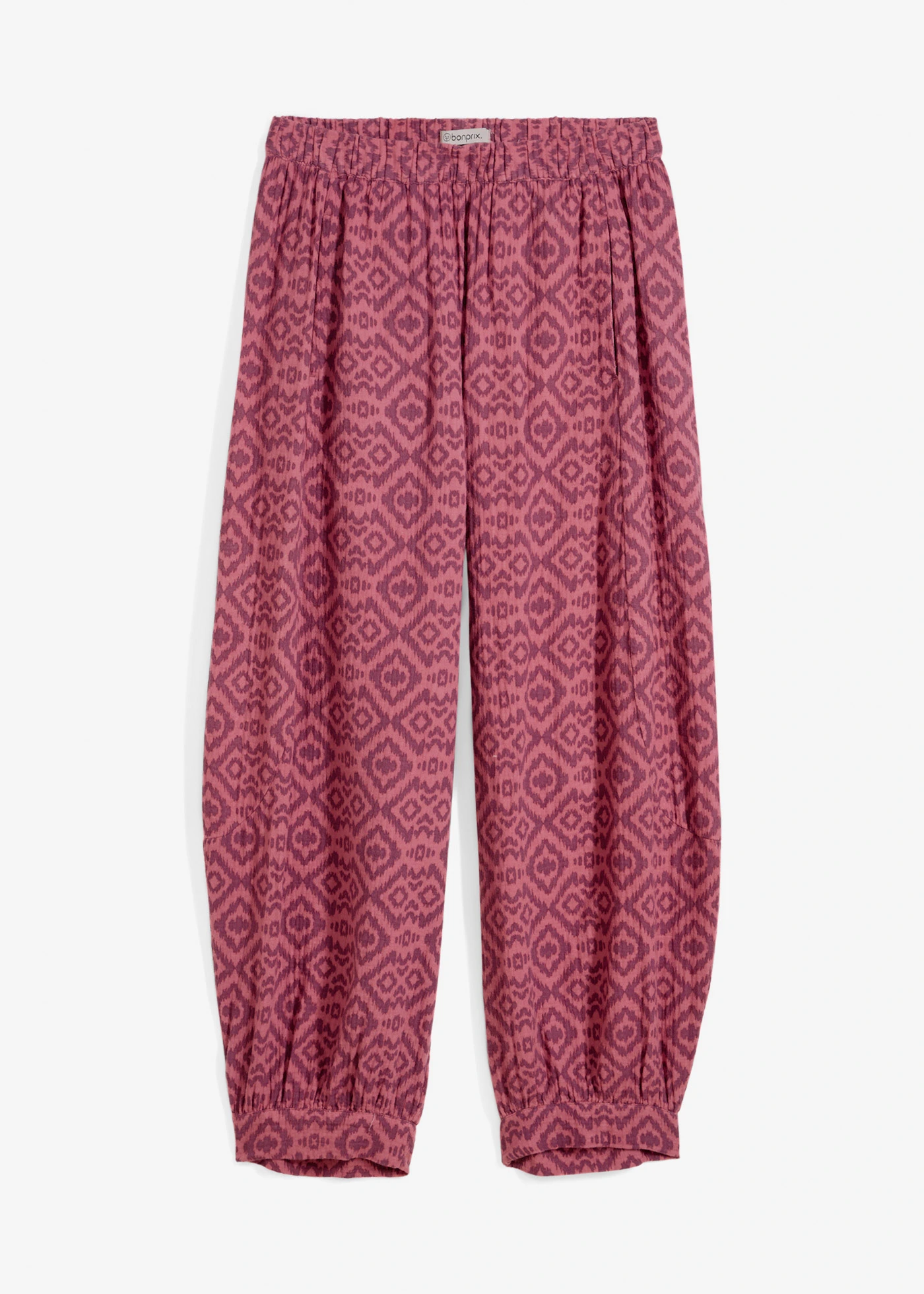 Pantalon sarouel 100% coton • prune mat/sorbet fruits rouges graphique • Boutique bonprix