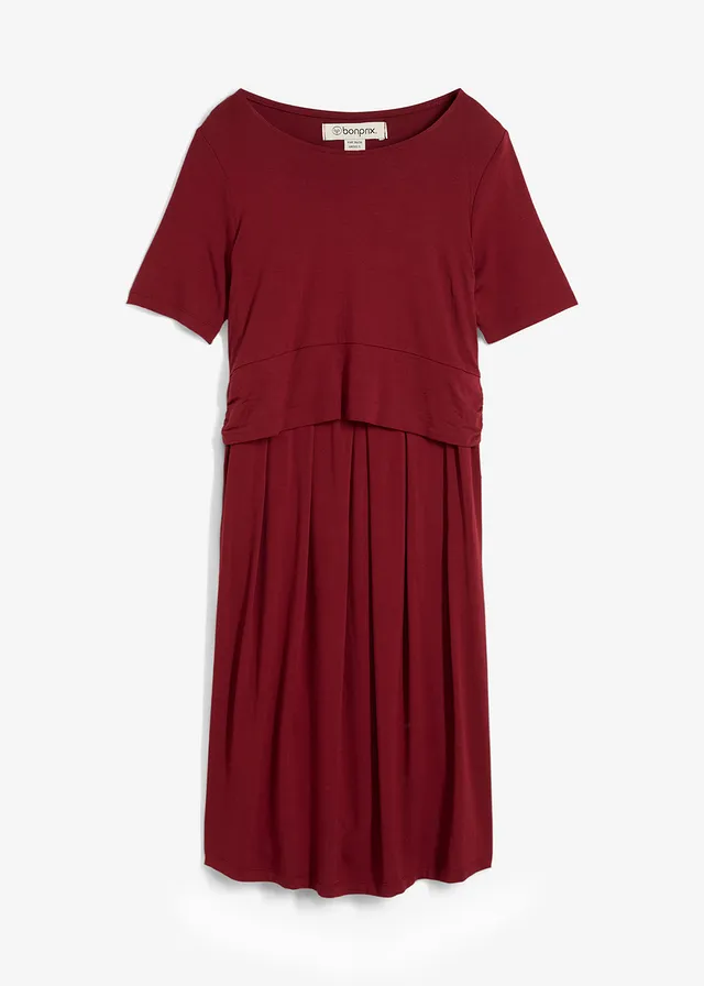 Robe de grossesse 2en1 en viscose, fonction allaitement discrète, Couleur: grenade