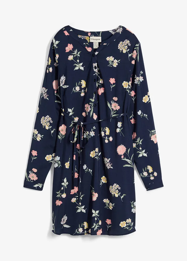Robe blouse 2en1 de grossesse et d'allaitement en viscose, Couleur: bleu foncé/multicolore à fleurs