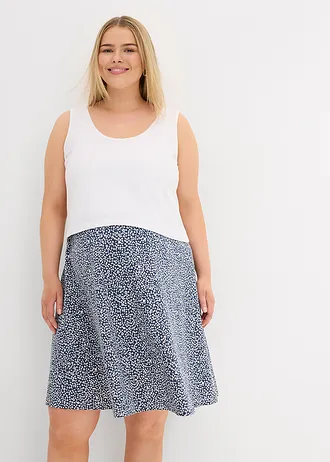 Rochie de gravide 2 în 1 pentru sarcină și alăptare din jerse din bumbac organic, culoare: ecru-bleumarin floral