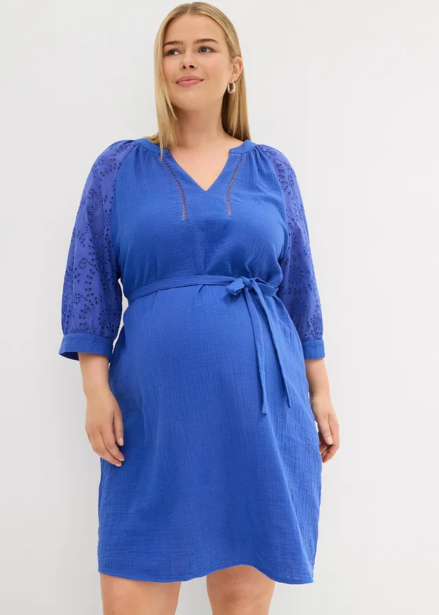 Robe de grossesse en gaze 100% coton, Couleur: bleu brillant