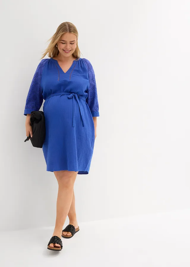 Robe de grossesse en gaze 100% coton, Couleur: bleu brillant