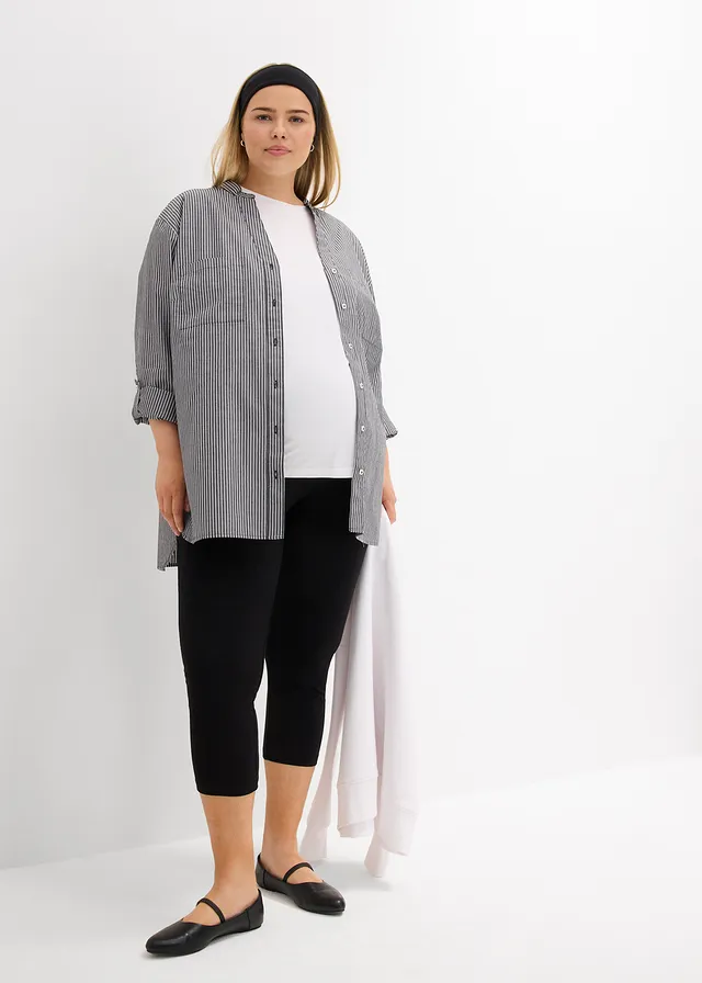 Lot de 2 leggings de grossesse, longueur 3/4, Couleur: noir + gris fumé