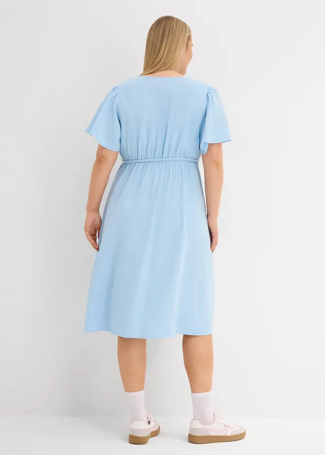 Robe de grossesse et d'allaitement avec patte de boutonnage, Couleur: bleu clair