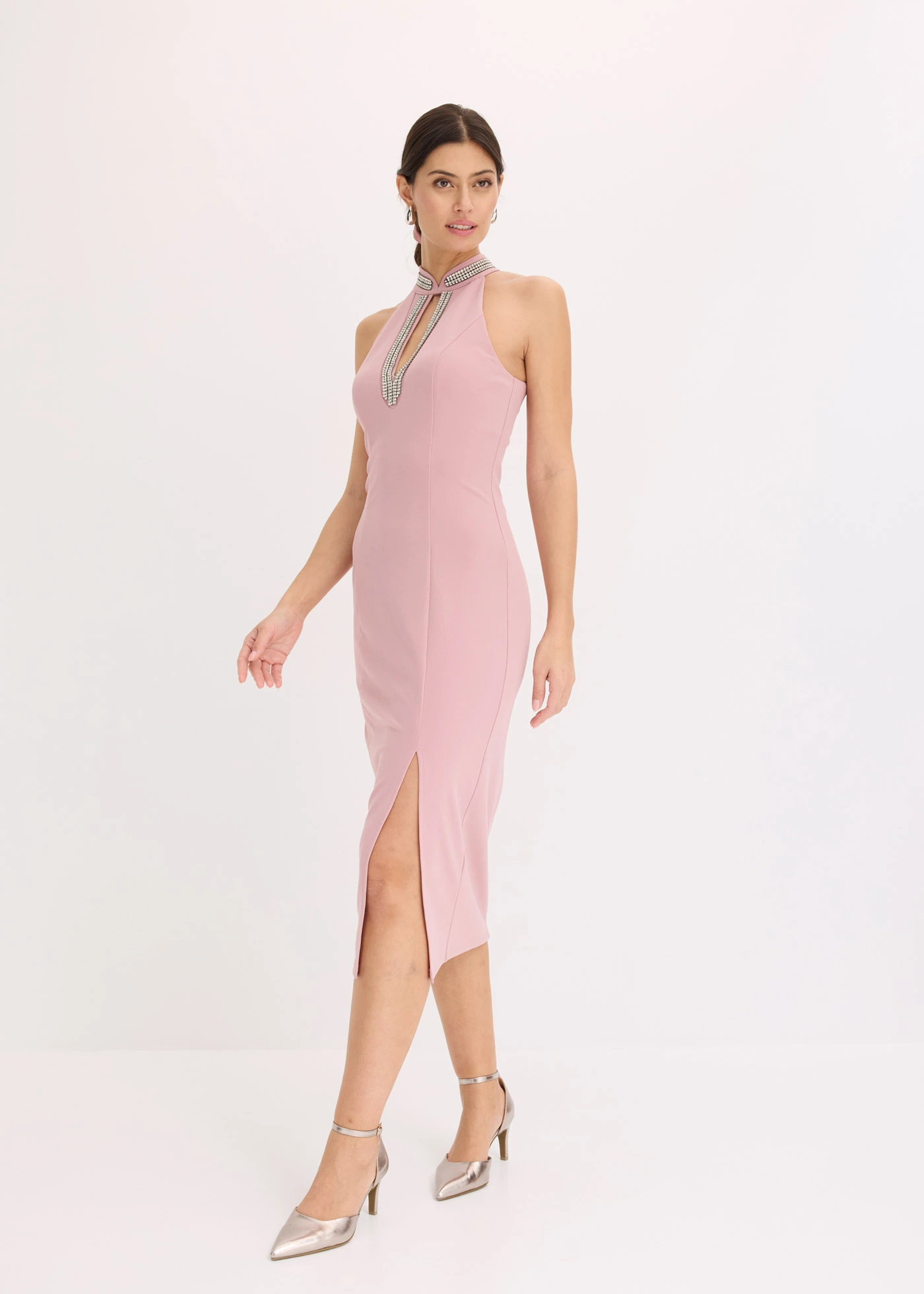 Midi jurk van gestructureerde crêpe • roze • bonprix online shop