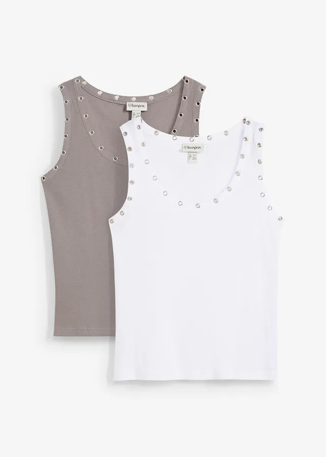 Geribde top van biologisch katoen (set van 2) • grijs+wit • bonprix online shop