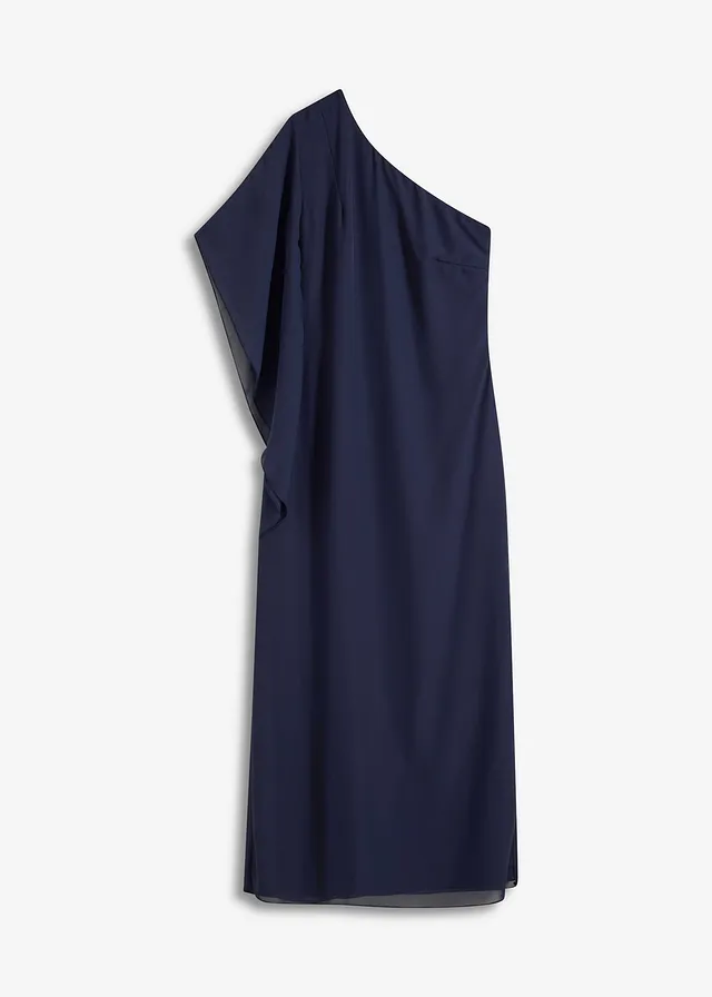 One shoulder jurk van fijne chiffon • middernachtblauw • bonprix online shop