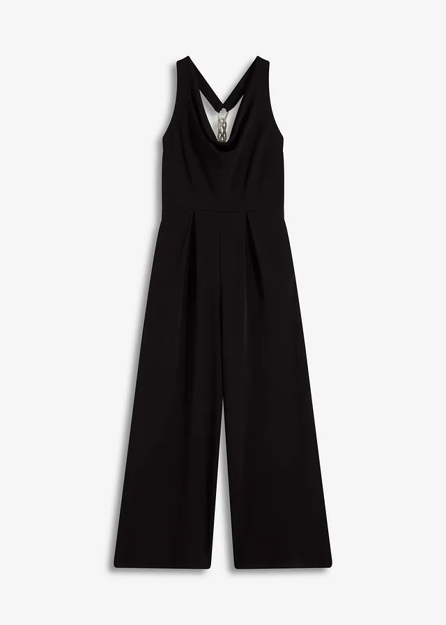Jumpsuit met watervalhals, Kleur: zwart