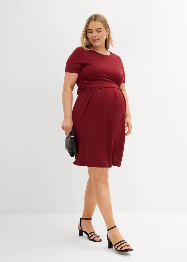 Robe de grossesse 2en1 en viscose, fonction allaitement discrète, Couleur: grenade