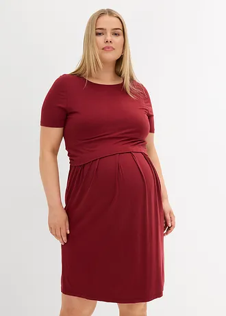 2-in-1 viscose zwangerschapsjurk met discrete borstvoedingsfunctie, Kleur: granaatappel