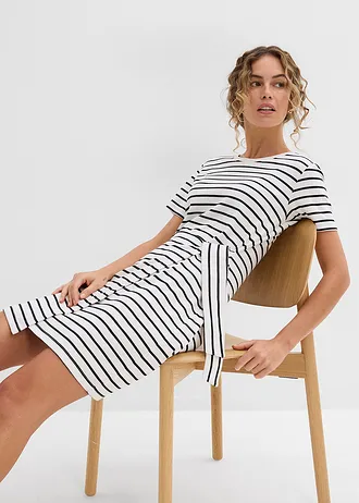 Žerzejové šaty z čisté bavlny • přírodně bílo-černá s proužky • bonprix obchod