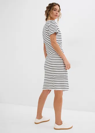 Žerzejové šaty z čisté bavlny, barva: přírodně bílo-černá s proužky