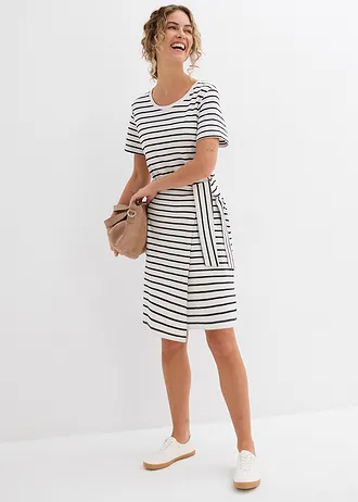 Robe en jersey 100% coton • blanc cassé-noir rayé • Boutique bonprix