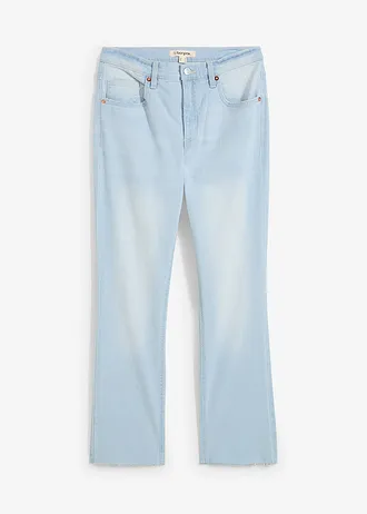 Bootcut farmer, High Waist, rövidített • jégkék denim, használt hatású • bonprix áruház
