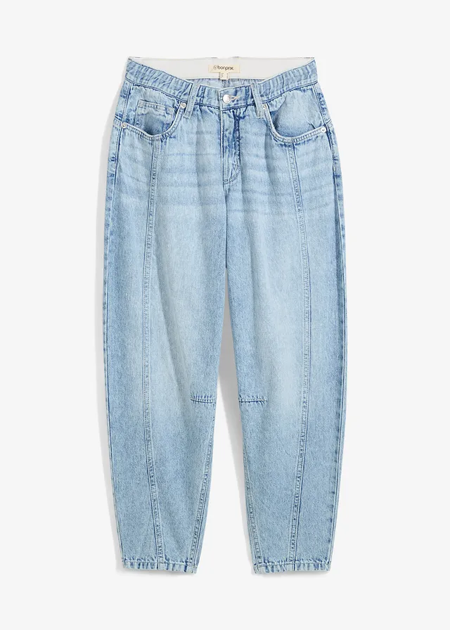 Jean barrel taille mi-haute, cropped, Couleur: denim bleu glacier used
