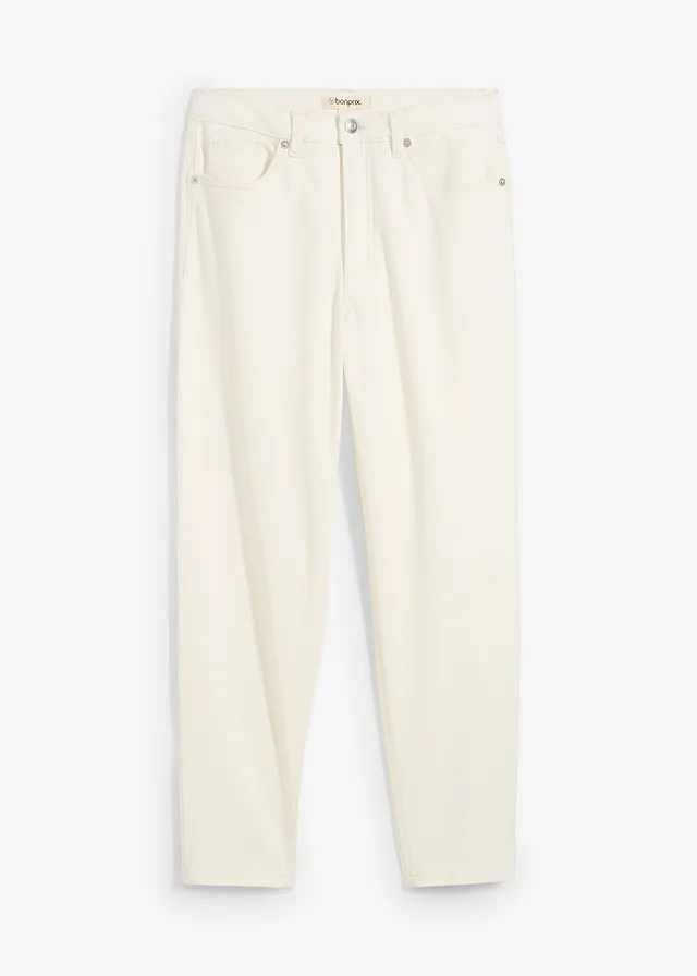 Mom jeans, high waist, low stretch cropped, Kleur: wolwit