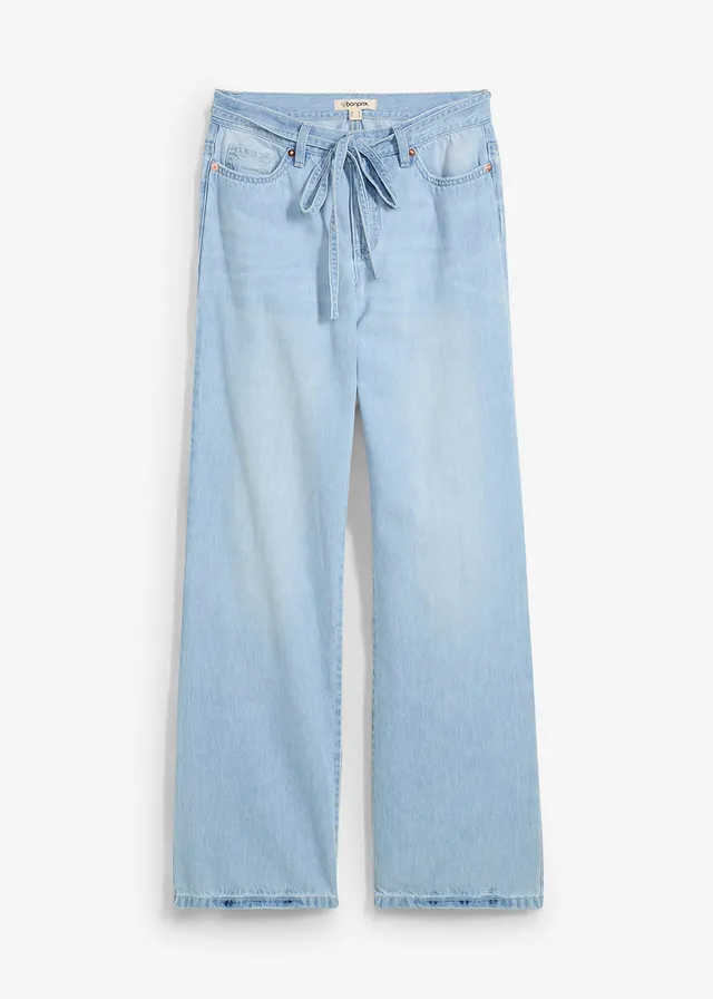 Blugi Wide-Leg, Mid Waist, cu șiret