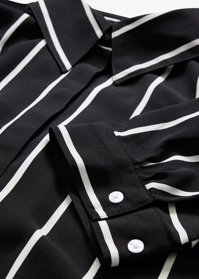 Blouse met korte mouwen van gestructureerde crêpe • zwart-wolwit gestreept • product-page.page-title-suffix