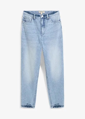 Jean mom taille haute, cropped, peu extensible, Couleur: bleu glacier denim used